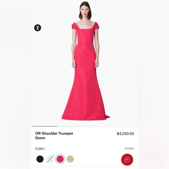 Carolina Herrera NWT Azalea Pink Off Shoulder Trumpet Evening Gown Size 16 - Picture 4 of 12